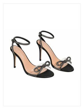 BCBGeneration Black Rhinestone Bow Strappy Stiletto Heels Size 8.5